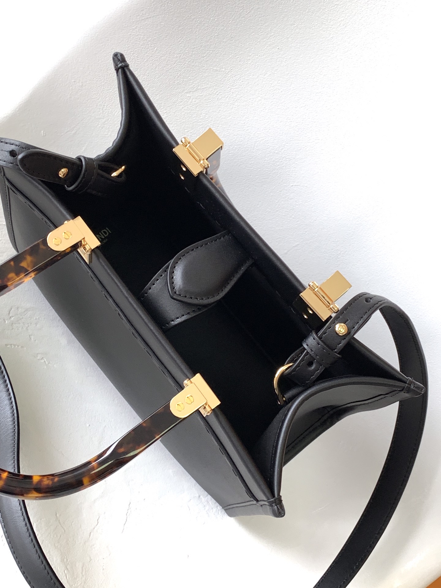 Fendi Small Sunshine Shopper Black Calfskin Leather Bag 